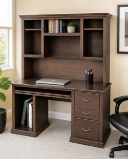 Solid wood desk and matching hutch