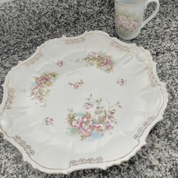 Beautiful Vintage Shabby Chic Platter and Rose Cup 