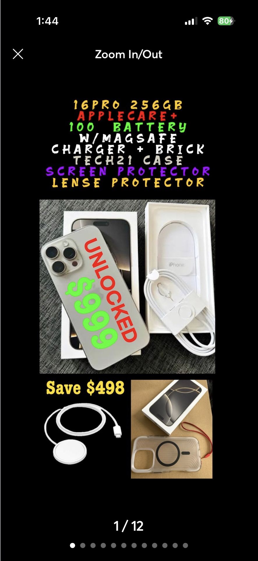 iPhone 16 Pro — 256GB Natural Titanium (Unlocked + AppleCare+)