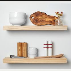 Homeforia Rustic Farmhouse Floating Shelves, Bathroom Wooden Shelves For Wall Mounted, Thick Industrial Kitchen Wood Shelf - 24 X 6.5 X 1.75 Inch - Se