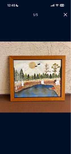 One Original Framed Ghost Painting in Solid Wood Frame