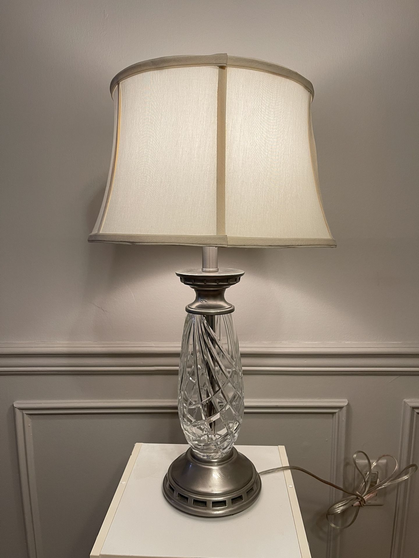 27” Dale Tiffany Crystal 3-way Table Lamp Brushed Nickel Clear & Silver