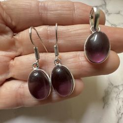Silver And Purple Earrings And Pendant Set 
