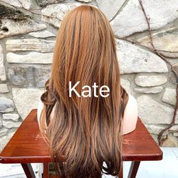 Human hair blend light brown/brown wig 