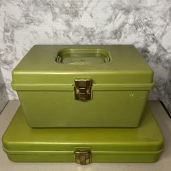 Two Vintage Avocado Green Wil-hold Sewing Boxes 
