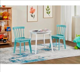 3-Piece Solid Rubber Wood Kids Table and Chairs Set, Activity Art & Craft Desk for Toddlers 3-8