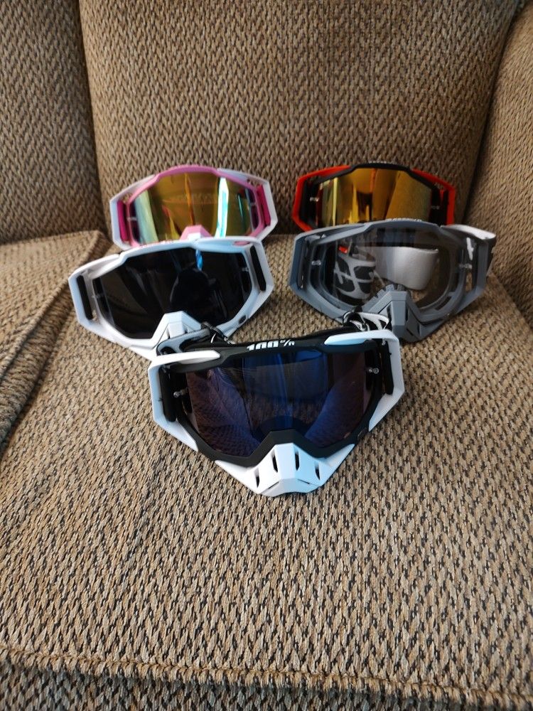 100% GOGGLES.  ADJUSTABLE STRAP.  $25 EACH.  NEW.  PICKUP ONLY 