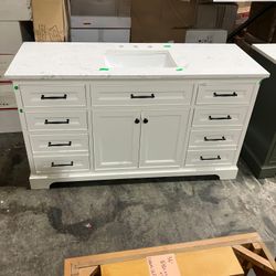 60'' Solid Wood Bathroom Vanity Cabinet with Stone Countertop（Damaged）