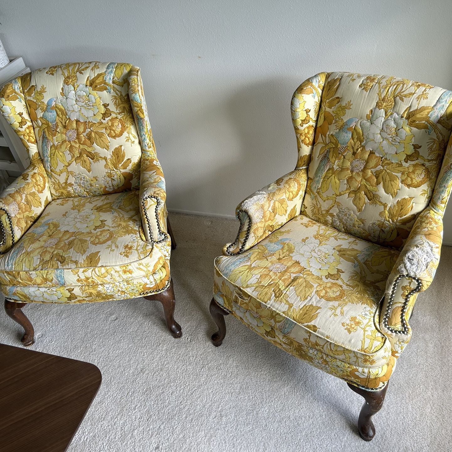 Fun Yellow Print Arm Chairs
