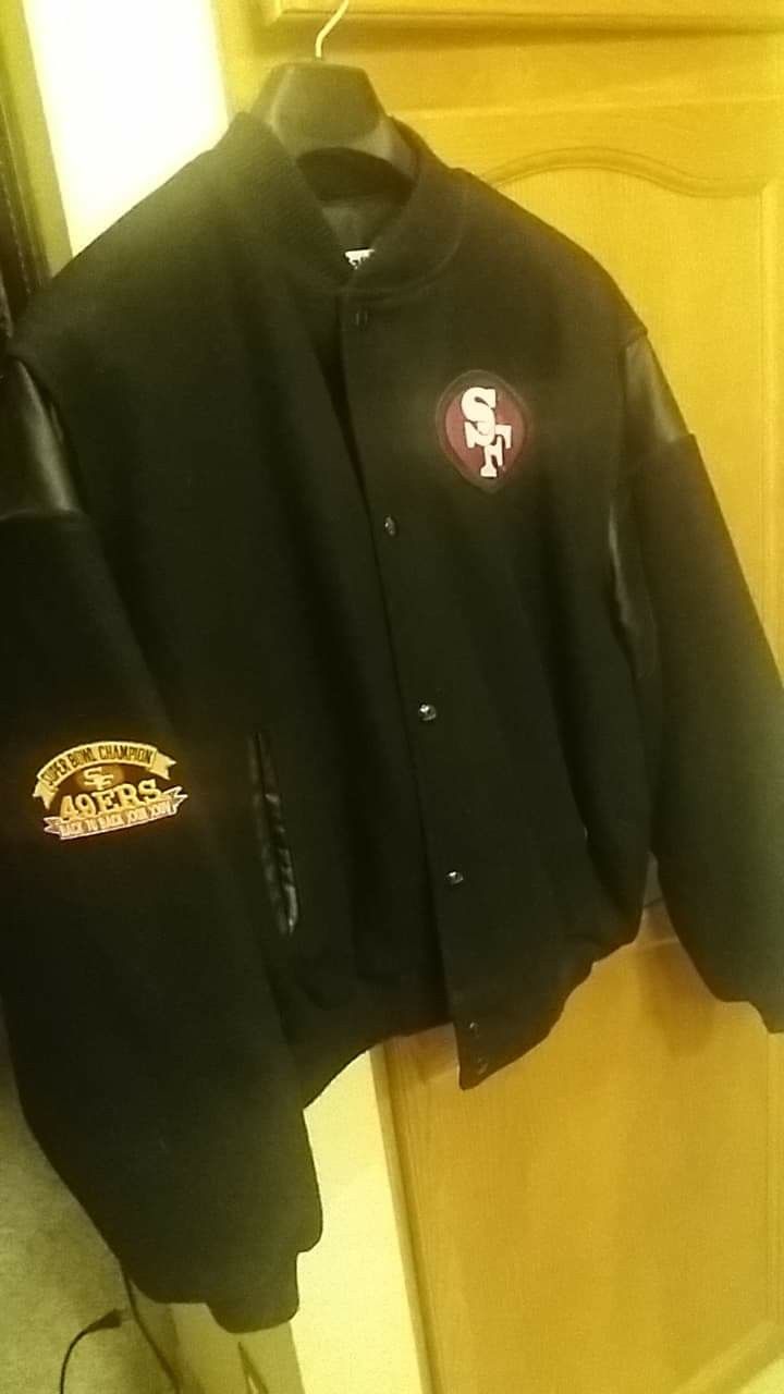 Authentic Black Forty Niners 49ers Superbowl Bombers Style Jacket