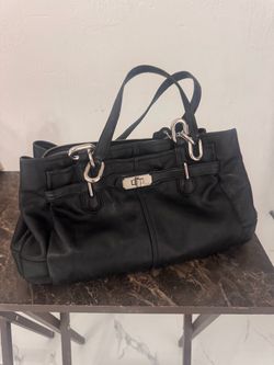 Black Leather Handbag with Silver Hardware