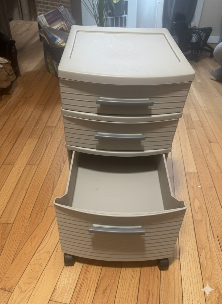 Sterilite 3-Drawer Storage Cart w/ Wheels - Tan/Beige