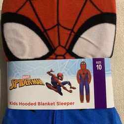 SPIDER-MAN SIZE 10 KIDS HOODED BLANKET SLEEPER .