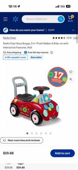 Radio Flyer Busy Buggy, 3 in 1 Push Walker & Ride-on with Interactive Features, Red