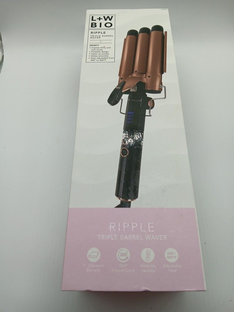 L+W BIO Ripple triple Barrel Hair Waver Rose Gold / Black Electric Beach Curler  Tool