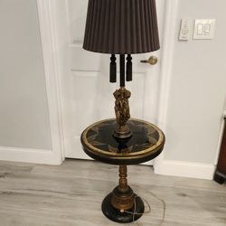 Antique Hollywood Regency Floor Lamp Table Vintage 1950 Grecian Statues
