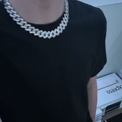 Iced out Silver Cuban necklace and bracelet 