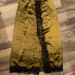 Black & green lace satin midi skirt 