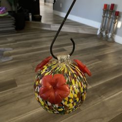 Multicolored Glass Hummingbird Feeder 