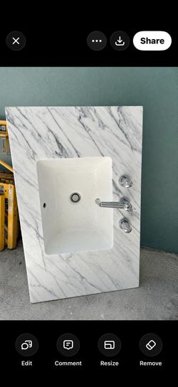 Modern White Calacatta  Marble Floating Vanity with Vessel Sink & Chrome Faucet