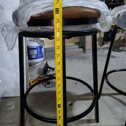 360° Swivel Bar Stools Set of 2, 24" Counter Height Bar Stools with Footrest, Backless Round PU Leather Upholstered and Metal Frame, for Kitchen Islan