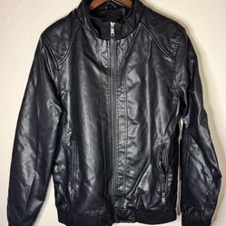 American Breed Black Pleather Jacket, Fur-Lined, Large