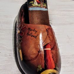 Vintage Dutch Wooden Clog Shoe Shine Brush Holder