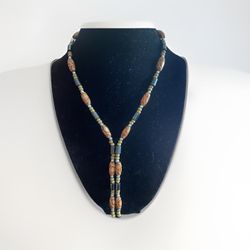 Vintage Magnetic Hematite And Wood Beaded Adjustable Necklace