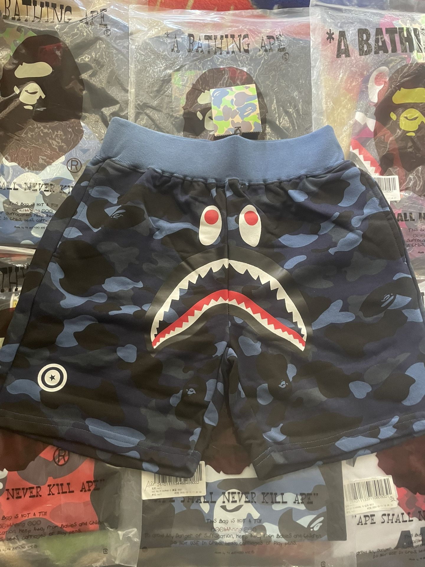 blue camo bape shorts