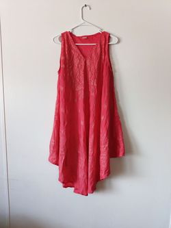 Laddi One Size Fits All V-Neck High-Low Dress Coral with Gold Accents