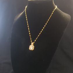 Beautiful Jeweled Gem 18k Gold Plated Stainless Steel Necklace 16+2 Length 