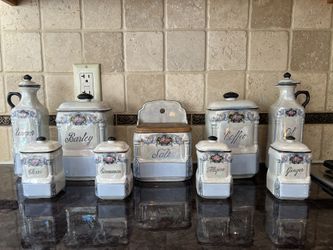 Ceramic Canisters 9 Piece With Floral Design