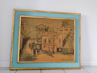 Vintage framed art print of a Montmartre street scene by Maurice Utrillo V