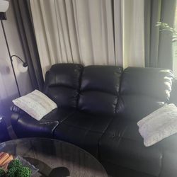 Three piece manual recliner leather couches 