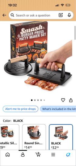 Smash Burger Press, 6.5” Round & 8.3”X4.3” Rectangle Cast Iron Flat Edge Grill/Bacon/Meat/Hamburger/Chef Press with Wood Handle, Smash Burger Kit for