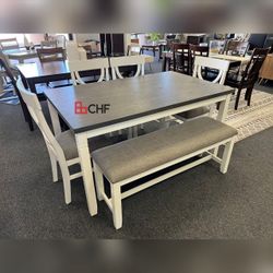 Solid Wood 6 Pc Dining Table Set 60" x 36" x 30" H // LIMITED TIME OFFER TAX SEOSON DEAL 