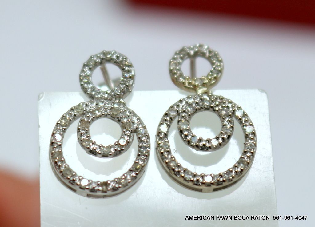 Dangling Drop 10k White Gold Circle Diamond Earrings 14k backs 