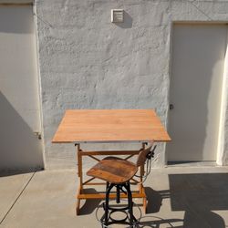 Vintage Drafting Table & Stool