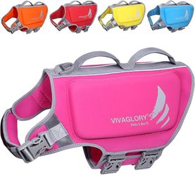 VIVAGLORY Dog Life Jacket, Pet Life Preserver Life Vest Skin-Friendly Neoprene for Large Dogs with D-Ring and Quick Release Buckle, Pink 