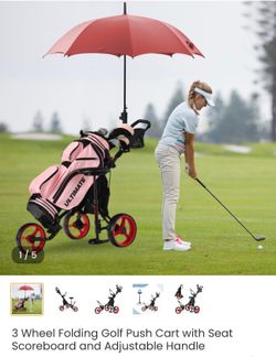 3 Wheel Folding Golf Push Cart with Seat