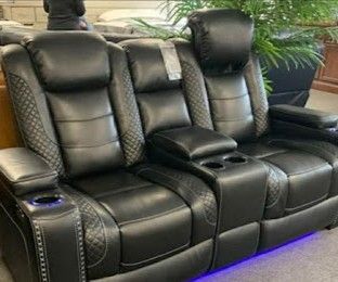 Party Time Midnight Power Reclining Loveseat with Console ASK Bedroom , Dining Room , Sectional,Bunk Bed, Daybed 