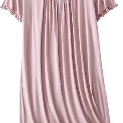 PNAEONG Women's Nightgown Comfy Sleepwear Pleated Nightshirt Short Sleeves Flare Nightdress M