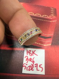 18K Solid Gold Multi-Color Stone Band For Wedding 3Gr Size 7.5
