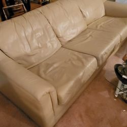 Quality Leather 90"  Beige Sofa 