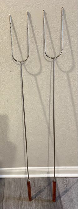 Set of Campfire Hot Dog & Marshmallow Roasting Forks 41" Wood Handle 7" Exl Quality