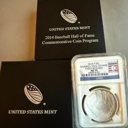 2014P NGC MS70 BASEBALL HALL OF FAME 1oz SILVER COIN 