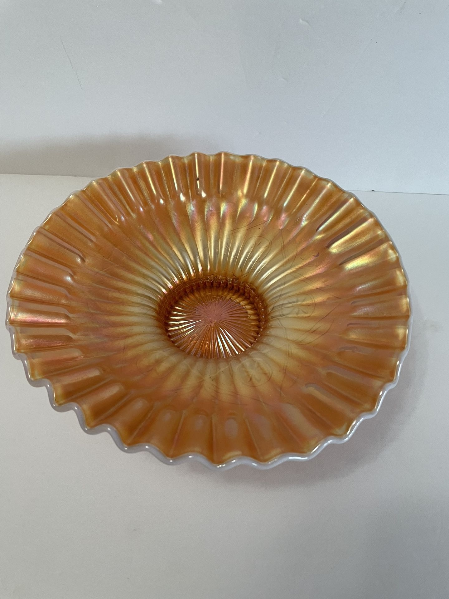 1900’s Dugan Peach/Marigold Opalescent “Caroline” Carnival Glass Bowl