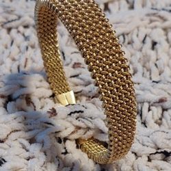 Braided Mesh 18K Gold Plated Stainless Steel Open Cuff Bracelet (NEW)