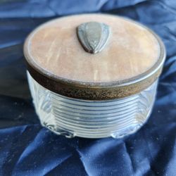 VINTAGE GLASS POWDER JAR WITH  LID 