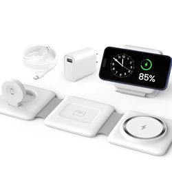 Charging Station for Apple Multiple Devices - 3 in 1 Foldable Magnetic Wireless Charger Dock - Travel Charging Pad for iPhone 16 15 14 13 12 Pro Max P